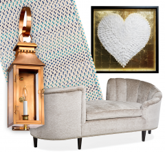 Idea Board collage featuring light, sofa, wall art and rug