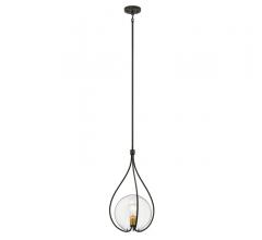 Lynne Pendant with one long black string that divides into three separate strings at the bottom to hold the glass orb and light bulb from Kichler Lighting