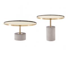 Andrea Coffee and End Tables with concrete bases and gold tops from New Pacific Direct