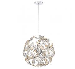 Starglow Pendant featuring lily-shaped crystals surrounding the light sources from Quoizel