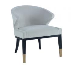 Blue fabric Countess L lounge chair with black legs and brass hardware from Chaddock Home