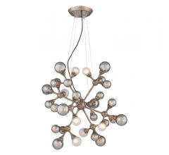 Element ceiling fixture in a sputnik design with clear and frosted glass orbs sticking out from each rod from Corbett Lighting
