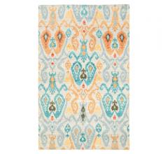 Liberty Area Rug with a patterned design in orange, blue, yellow, gray and a beige background from Jaipur Living