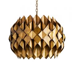 Roissy Pendant with gold-finished cylinders surrounding the light source from Arteriors Home