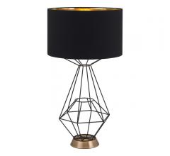 Delancey Table Lamp with an open geometric base framed in black iron and a black shade from Zuo Modern