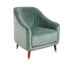 Minnie Velvet Armchair in Celadon with brown legs and brass-capped feet from Abbyson Living