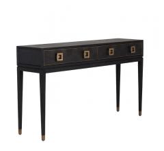 Truman Console in black with brass hardware and capped legs from Classic Home