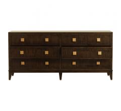 Carlyle Bamboo six-drawer Double Dresser in dark brown with brass square nobs on each drawer from Curate Home