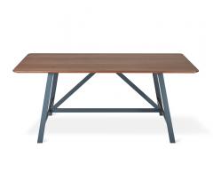 Wychwood Dining Table with a Walnut top and gray steel frame from Gus Modern