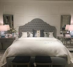 Gray bed and mirrored night stands from Hooker Furniture
