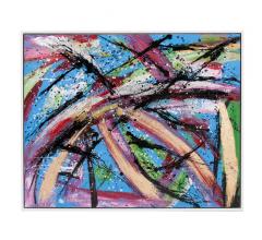 Fiesta Canvas abstract Wall Art with swipes of blue, black, pink, purple, green and gold from Howard Elliott