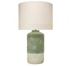 Mohave Table Lamp with a green and beige ceramic base and a beige shade from Jamie Young
