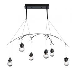 Kiwi Pendant with six lights suspended from two downrods with a branch-like sculpture draped across all lights from Vermont Modern