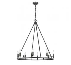 Caroline nine-light circular chandelier with a black frame and black birds sitting on frame from ED for Visual Comfort
