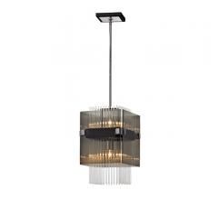 Apollo single-light pendant with a square gray glass surrounding the light source and glass rods hanging down from Troy Lighting