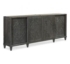 Monogram four-paneled credenza with sliding doors and a gray/white finish from Fairfield Chair