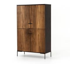 Cuzco four-door tall Cabinet with a bronze metal frame and dark wood panels from Four Hands