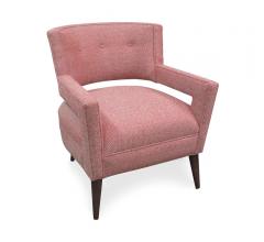Harper chair in LIving Coral fabric with three buttons and cut-outs from Sam Moore