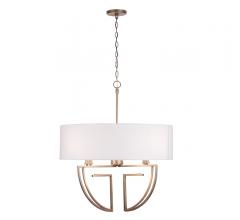 Art Deco Four-Light Chandelier in Aged Brass with a white shade from Capital Lighting Fixture Co.