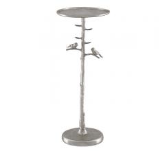 Piaf small silver drinks table with bird details on base from Currey & Co.