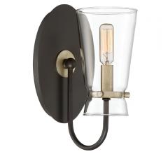 Midnight Wall Sconce with a bronze backplate and brass accents from Quoizel
