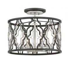 Portico cage Semi-Flush Mount in black and silver with triangle designs on the drum from Hinkley Lighting