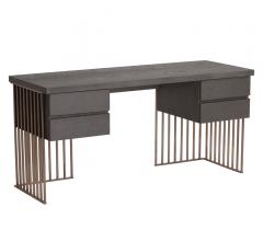 Daphane floating desk on a steel Rose Gold-finished frame with a gray wood top and four drawers from Sunpan