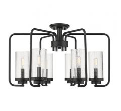 Holden six-light Semi-Flush Mount with seeded glass around Edison bulbs finished in matte Black from Golden Lighting