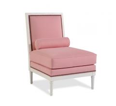 Fortuna pink and white Chair with nailhead trimming and a lumbar pillow from Taylor King