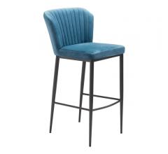 Tolivere blue velvet Bar Chair with black legs from Zuo Modern