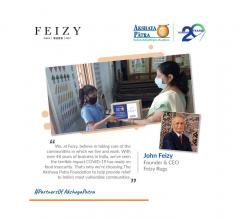 Feizy donates money to the Akshaya Patra Foundation.