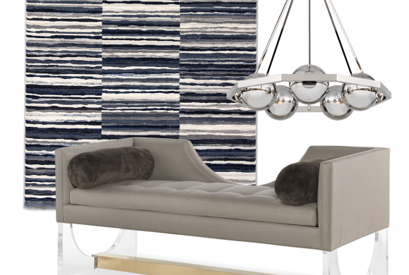 Idea Board collage featuring rug, pendant and sofa