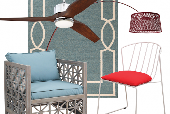 Idea Board collage featuring fan, two chairs and a rug