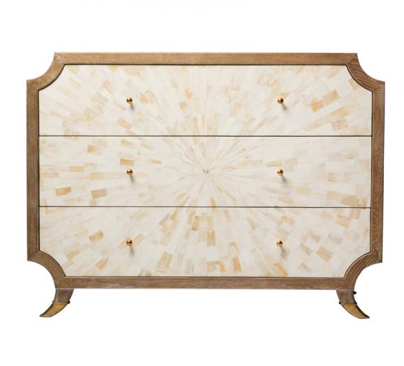 Bone Burst three-drawer chest with an oak finish from Emporium Home