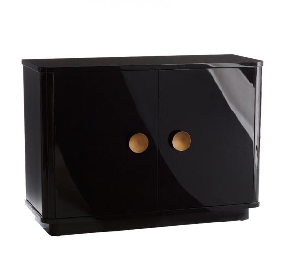 Kennedy Chest with two doors with gold handles, all finished in black, from Arteriors Home