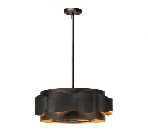 Flow pendant with a dark metal shade and a Golf Leaf finished interior from Maxim Lighting