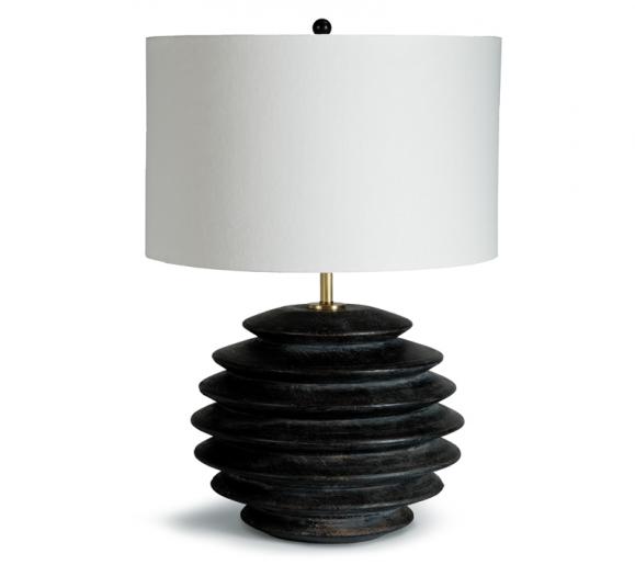 Accordion Round Table Lamp with a ridged base in black and a white shade from Regina Andrew Design