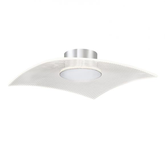Bravo Flush Mount showing a square piece of steel with the light coming through the center from Quoizel