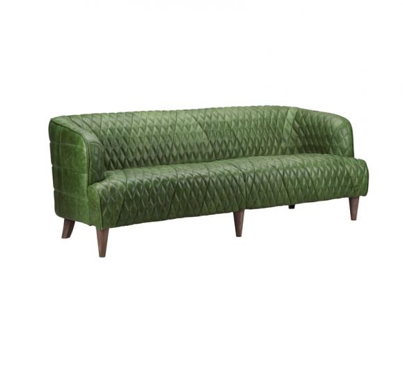 Magdelan Tufted Leather Sofa in Emerald with four wooden legs from Moe's Home Collection