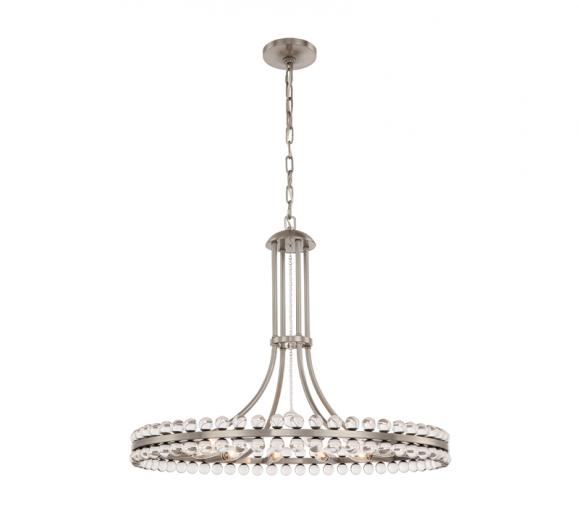 Clover circular Chandelier in silver with small glass bulbs around the top and bottom of the ring from Crystorama