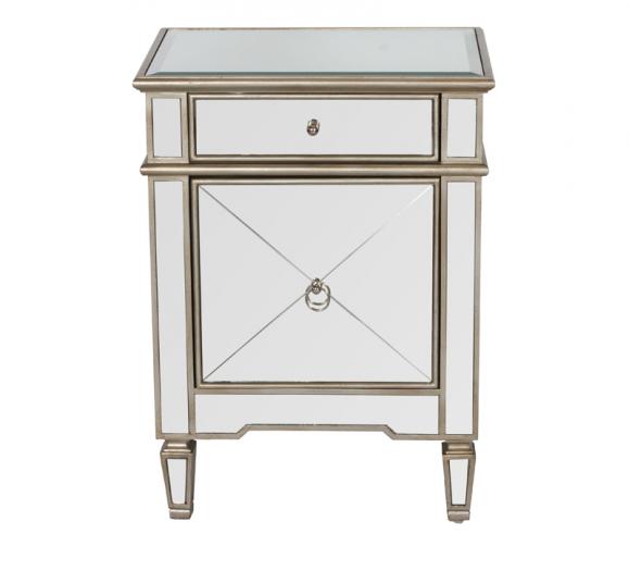 Claudette mirrored Nightstand with one drawer and cabinet from Worlds Away