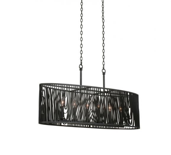 Morre six-light Island Pendant with a drooping metal cage from Kalco Lighting