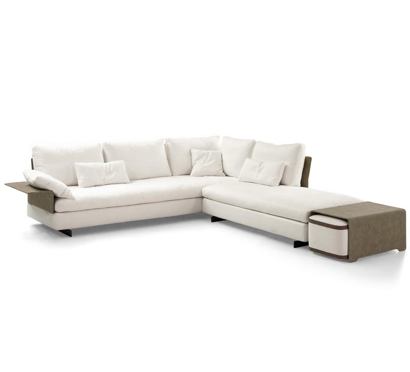 Gossip sectional sofa in beige with end tables on the sides from Bonaldo