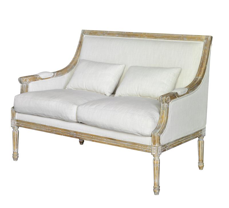 Ashley Settee with a high back and white fabric from Forty West