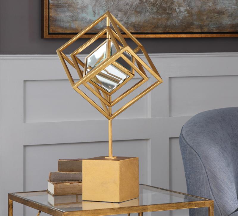 Venya sculpture with mirrored cube center from Uttermost