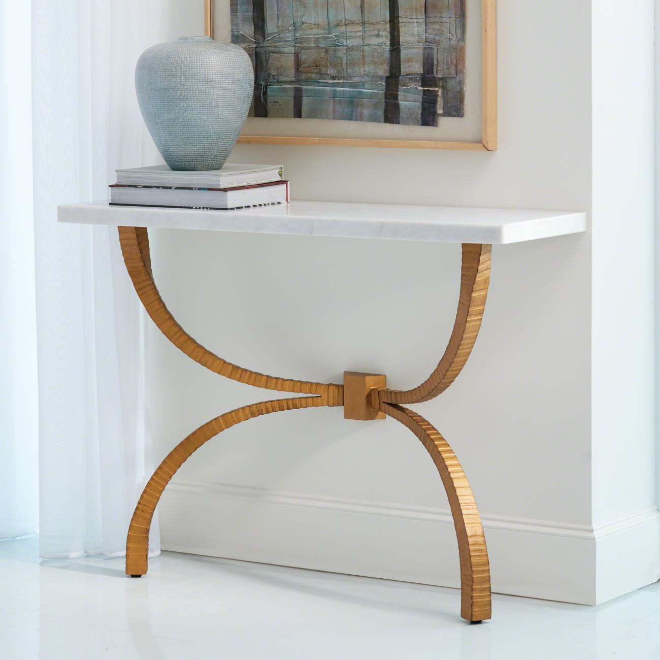 Tenton console with Gold Leaf finished legs and a marble top from Global Views