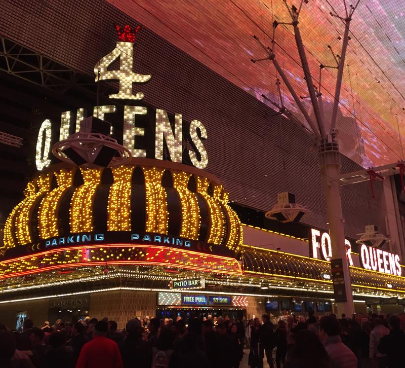 Exterior of the Four Queens Hotel and Casino on Fremont Street in Las Vegas