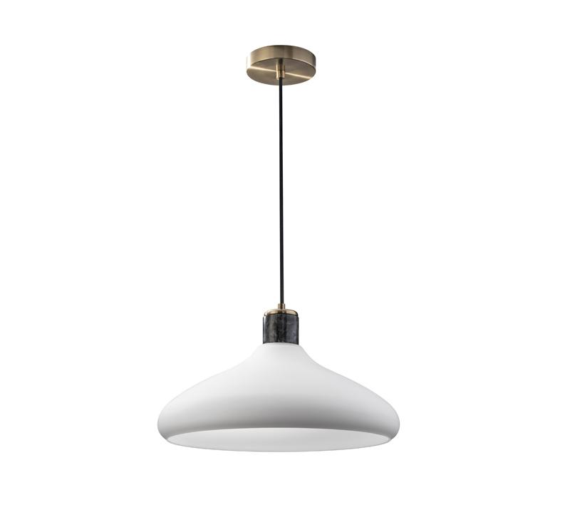 Astor pendant with a white shade, black marble accented socket and brass plate from Adesso Home