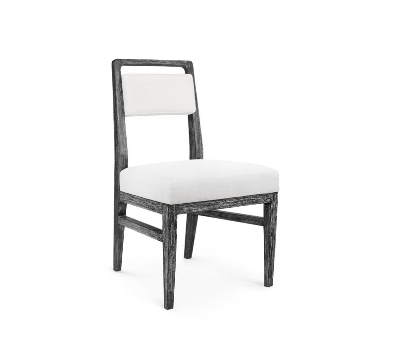 James side chair with a black frame and a white linen cushion from Bungalow 5