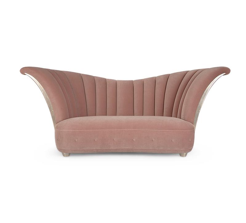 Dita settee with a high, curved back in blush pink from Christopher Guy